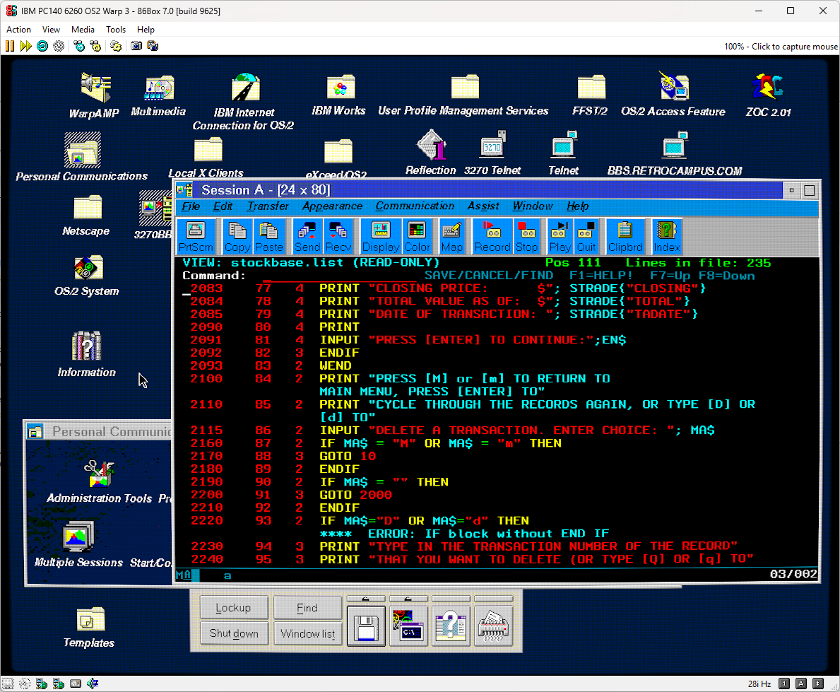 OS/2 Warp 3 Running Interface