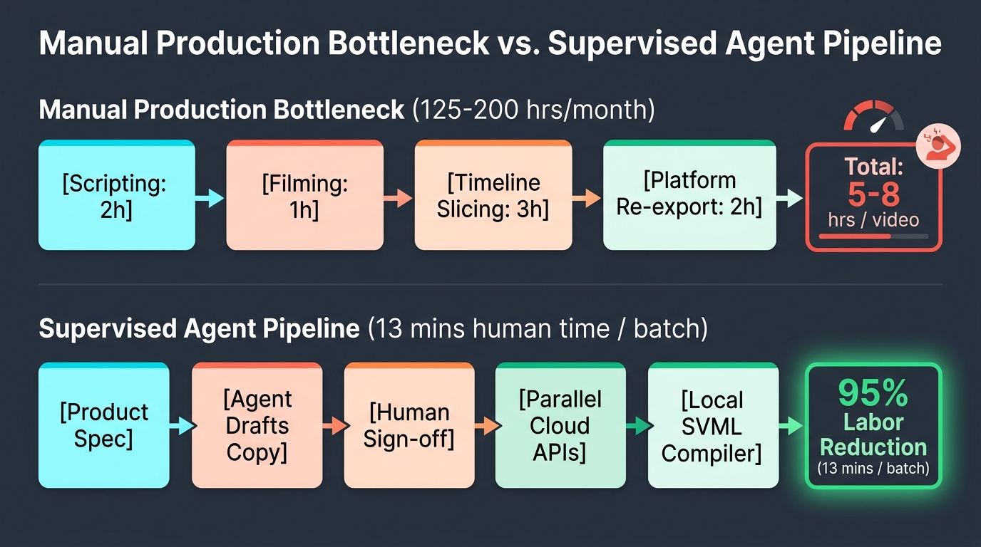 Manual Production Bottleneck vs Supervised Agent Pipeline